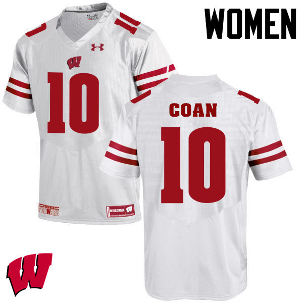 Wisconsin Badgers Women's #10 Jack Coan NCAA Under Armour Authentic White College Stitched Football Jersey DF40M87LU
